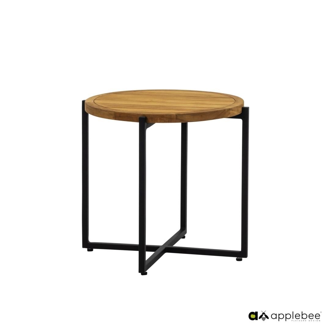 Applebee Condor coffee table dia. 50x50h, base aluminium Black, top SVLK teak
