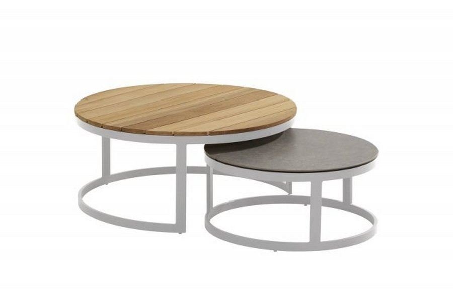 Taste by 4 seasons Stonic set of 2 coffee tables 80cm and 60cm with teak/ceramic